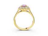 Yellow gold Fancy Pink Emerald  Halo Split Shank Diamond Engagement Ring with Pave Band and Four-Prong Setting_57