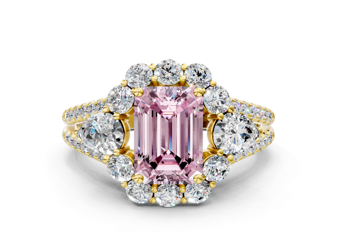 Yellow gold Fancy Pink Emerald  Halo Split Shank Diamond Engagement Ring with Prong Setting_20