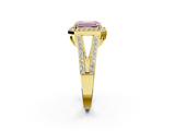 Yellow gold Fancy Pink Emerald  Halo Split Shank Diamond Ring with Four-Prong Setting_34