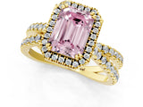 Yellow gold Fancy Pink Emerald  Halo Split Shank Diamond Ring with Pavé Setting_27