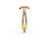 Yellow gold Fancy Pink Emerald  Halo Split Shank Diamond Ring with Pavé Setting_28