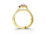 Yellow gold Fancy Pink Emerald  Halo Split Shank Diamond Ring with Pavé Setting_29