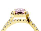 Yellow gold Fancy Pink Emerald  Halo Split Shank Diamond Ring with Pavé Setting_30