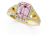 Yellow gold Fancy Pink Emerald  Halo Split Shank Diamond Ring with Prong Setting_24