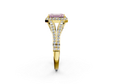 Yellow gold Fancy Pink Emerald  Halo Split Shank Diamond Ring with Prong Setting_25