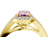Yellow gold Fancy Pink Emerald  Halo Split Shank Diamond Ring with Prong Setting_27