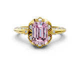 Yellow gold Fancy Pink Emerald  Halo Split Shank Pave Diamond Ring with Petal Prong Setting_20