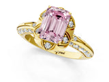 Yellow gold Fancy Pink Emerald  Halo Split Shank Pave Diamond Ring with Petal Prong Setting_21