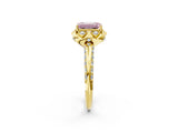 Yellow gold Fancy Pink Emerald  Halo Split Shank Pave Diamond Ring with Petal Prong Setting_22