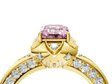 Yellow gold Fancy Pink Emerald  Halo Split Shank Pave Diamond Ring with Petal Prong Setting_24