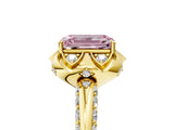 Yellow gold Fancy Pink Emerald  Halo Split Shank Pave Diamond Ring with Petal Prong Setting_25
