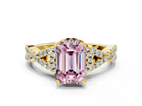 Yellow gold Fancy Pink Emerald  Halo Twist Band Solitaire Prong Setting Ring_47