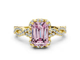 Yellow gold Fancy Pink Emerald  Halo Twist Band Solitaire Ring with Six-Prong Setting_33