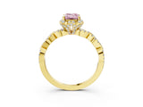 Yellow gold Fancy Pink Emerald  Halo Twist Band Solitaire Ring with Six-Prong Setting_36