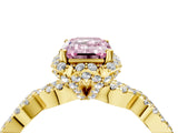 Yellow gold Fancy Pink Emerald  Halo Twist Band Solitaire Ring with Six-Prong Setting_37