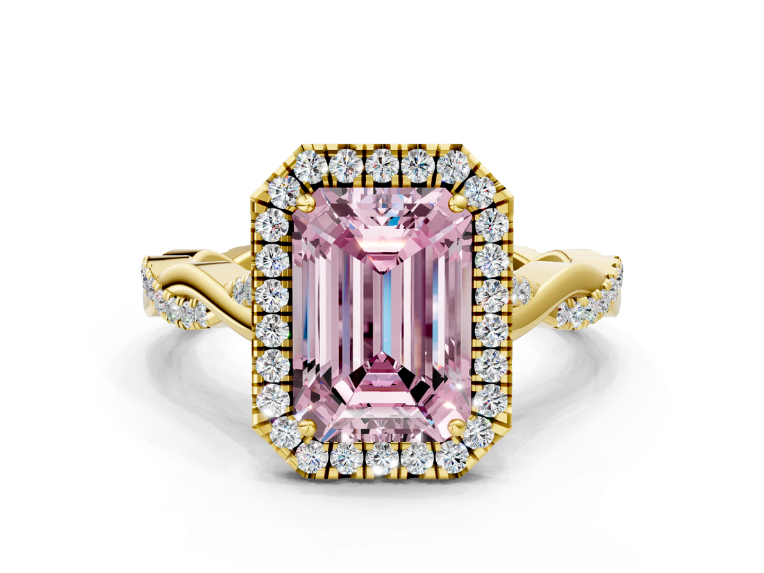Yellow gold Fancy Pink Emerald  Halo Twist Band Solitaire Ring_20