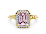Yellow gold Fancy Pink Emerald  Halo Twisted Band Four-Prong Diamond Ring_20