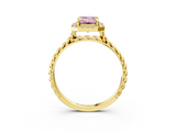Yellow gold Fancy Pink Emerald  Halo Twisted Band Four-Prong Diamond Ring_23