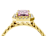 Yellow gold Fancy Pink Emerald  Halo Twisted Band Four-Prong Diamond Ring_24