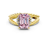 Yellow gold Fancy Pink Emerald  Halo Twisted Band Four-Prong Ring_50