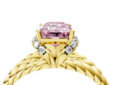 Yellow gold Fancy Pink Emerald  Halo Twisted Band Four-Prong Ring_54