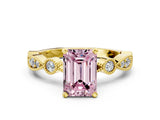 Yellow gold Fancy Pink Emerald  Milgrain Bezel Diamond Engagement Ring with Solitaire Prong Setting_171