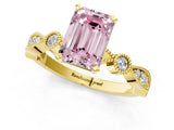 Yellow gold Fancy Pink Emerald  Milgrain Bezel Diamond Engagement Ring with Solitaire Prong Setting_172