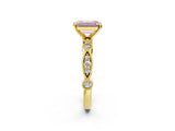 Yellow gold Fancy Pink Emerald  Milgrain Bezel Diamond Engagement Ring with Solitaire Prong Setting_173