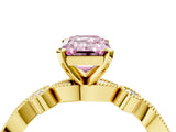 Yellow gold Fancy Pink Emerald  Milgrain Bezel Diamond Engagement Ring with Solitaire Prong Setting_175
