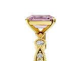 Yellow gold Fancy Pink Emerald  Milgrain Bezel Diamond Engagement Ring with Solitaire Prong Setting_176