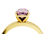 Yellow gold Fancy Pink Emerald  Milgrain Pave Diamond Engagement Ring with Four-Prong Setting_139