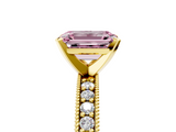 Yellow gold Fancy Pink Emerald  Milgrain Pave Diamond Engagement Ring with Four-Prong Setting_140