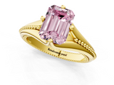 Yellow gold Fancy Pink Emerald  Solitaire Beaded Band Six-Prong Setting_1