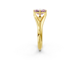 Yellow gold Fancy Pink Emerald  Solitaire Beaded Band Six-Prong Setting_2