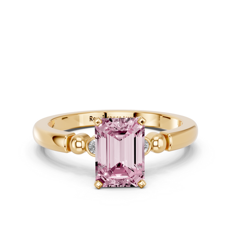 Yellow gold Fancy Pink Emerald  Solitaire Beaded Band with Four-Prong Setting_11