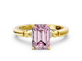 Yellow gold Fancy Pink Emerald  Solitaire Beaded Band with Four-Prong Setting_28