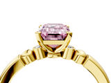 Yellow gold Fancy Pink Emerald  Solitaire Beaded Band with Four-Prong Setting_32