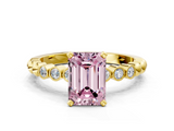 Yellow gold Fancy Pink Emerald  Solitaire Bezel Accent Diamond Engagement Ring with Beaded Band and Four-Prong Setting_53