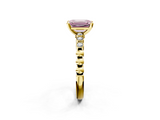 Yellow gold Fancy Pink Emerald  Solitaire Bezel Accent Diamond Engagement Ring with Beaded Band and Four-Prong Setting_55