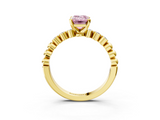 Yellow gold Fancy Pink Emerald  Solitaire Bezel Accent Diamond Engagement Ring with Beaded Band and Four-Prong Setting_56