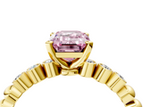 Yellow gold Fancy Pink Emerald  Solitaire Bezel Accent Diamond Engagement Ring with Beaded Band and Four-Prong Setting_57
