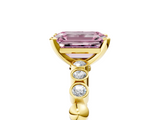 Yellow gold Fancy Pink Emerald  Solitaire Bezel Accent Diamond Engagement Ring with Beaded Band and Four-Prong Setting_58
