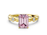 Yellow gold Fancy Pink Emerald  Solitaire Bezel-Set Diamond Ring with Beaded Band and Four-Prong Setting_31