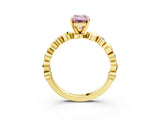 Yellow gold Fancy Pink Emerald  Solitaire Bezel-Set Diamond Ring with Beaded Band and Four-Prong Setting_34