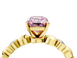 Yellow gold Fancy Pink Emerald  Solitaire Bezel-Set Diamond Ring with Beaded Band and Four-Prong Setting_35