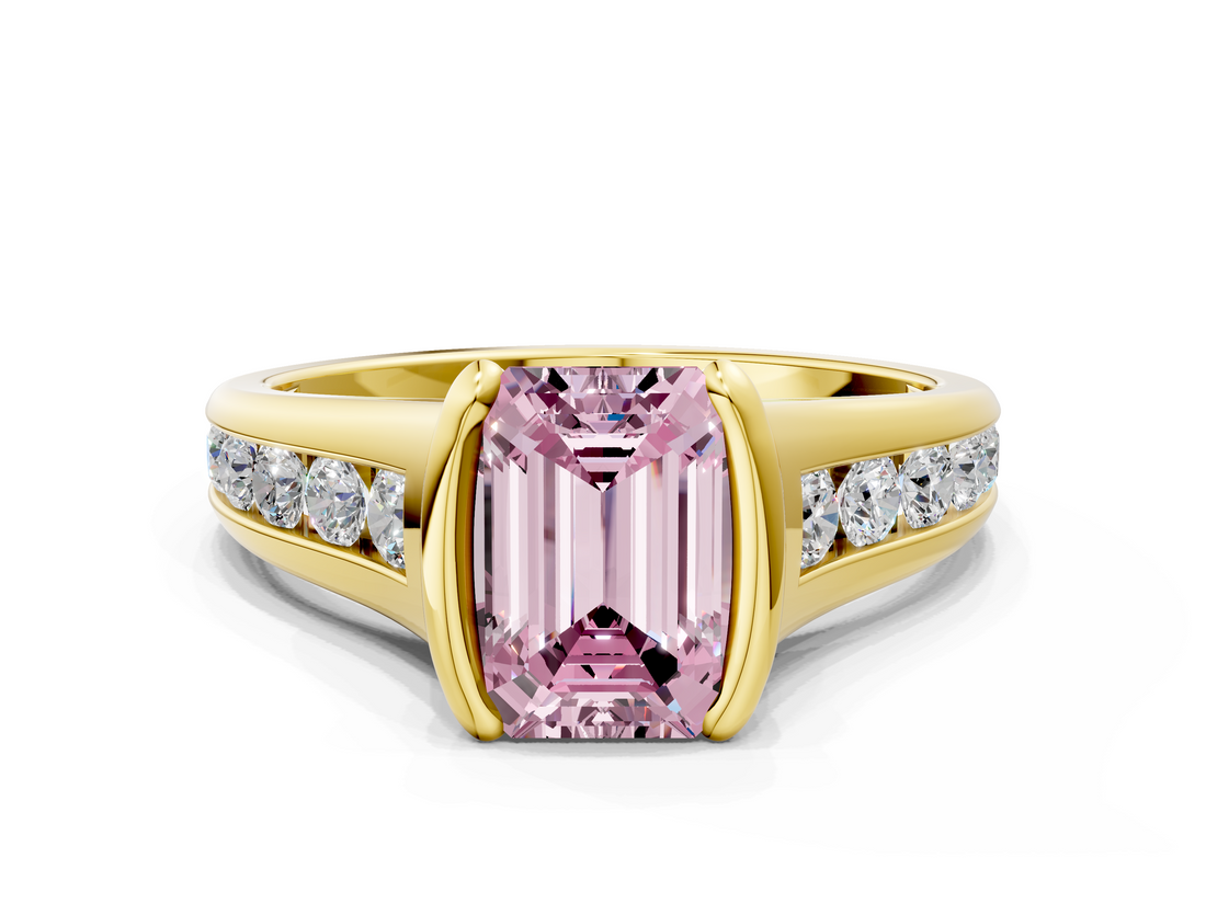 Yellow gold Fancy Pink Emerald  Solitaire Bezel-Set Diamond Ring with Channel-Set Band_37