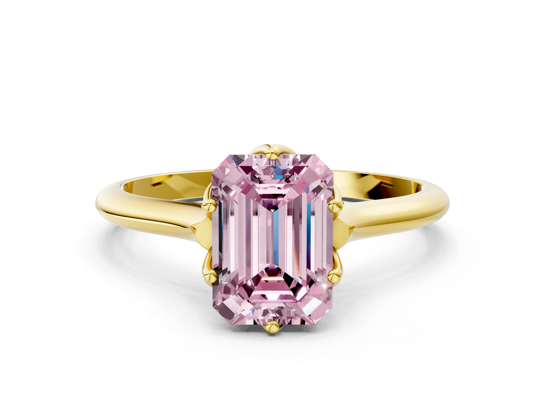 Yellow gold Fancy Pink Emerald  Solitaire Cathedral Diamond Ring with Six-Prong Setting_17