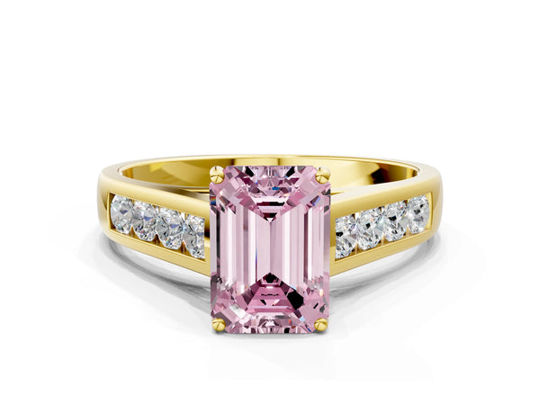 Yellow gold Fancy Pink Emerald  Solitaire Channel-Set Diamond Engagement Ring with Four-Prong Setting