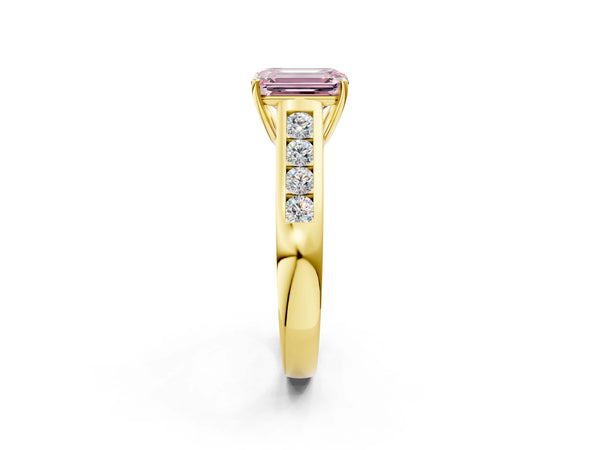 Yellow gold Fancy Pink Emerald  Solitaire Channel-Set Diamond Engagement Ring with Four-Prong Setting
