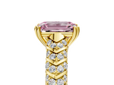 Yellow gold Fancy Pink Emerald  Solitaire Chevron Pave Diamond Engagement Ring with Six-Prong Setting_8